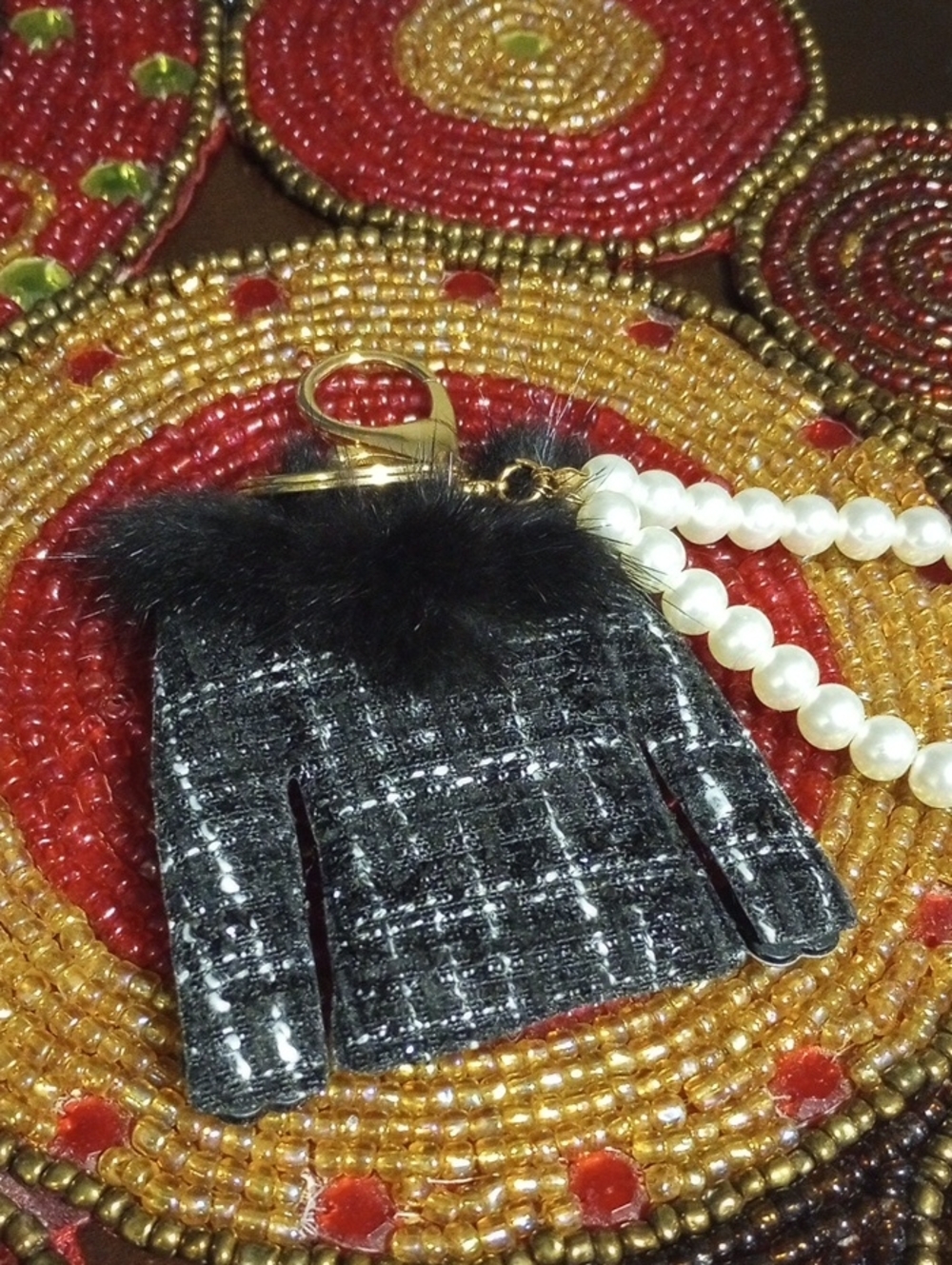Tweed Bag Charm With Pearls - Picture 6 of 15